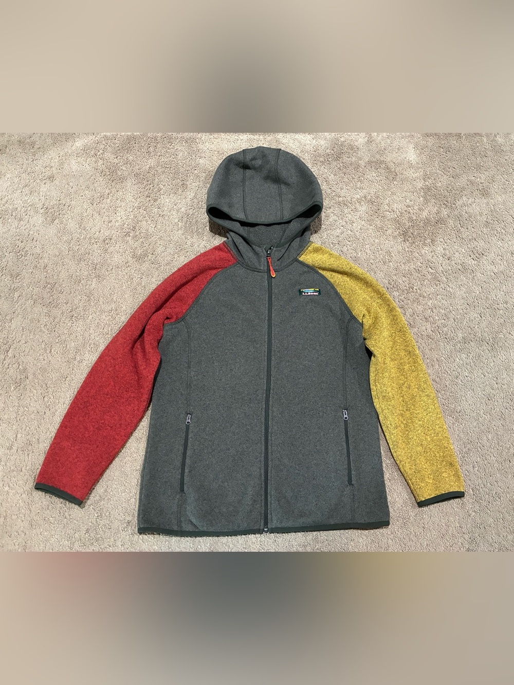 L.L. Bean Sweater Fleece Full Zip Hooded Jacket Colorblock Boys Size L (14-16)